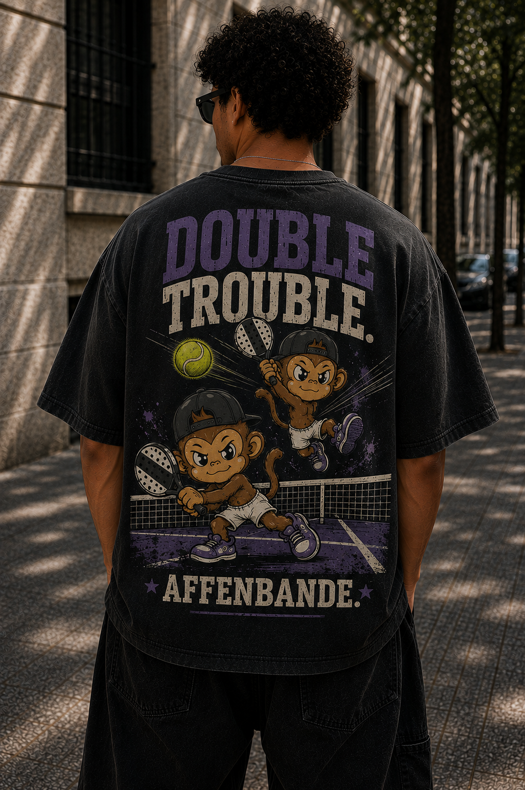 AFFENBANDE DOUBLE TROUBLE TEE Backprint Washed Black